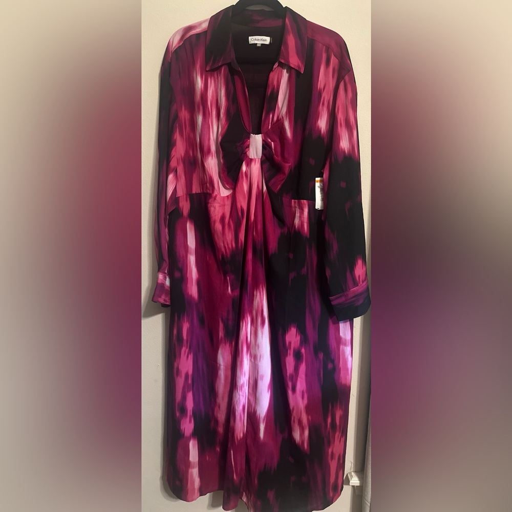 New - Calvin Klein Plus Size Printed V-Neck Maxi Dress